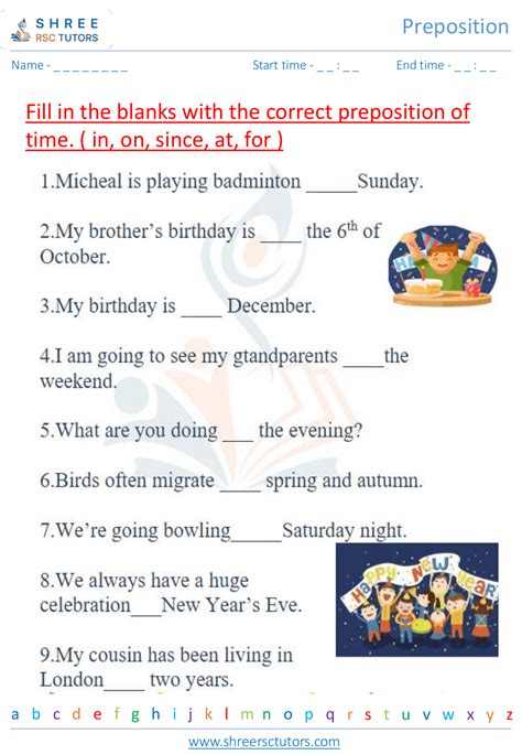 Preposition Worksheets For Grade 4 English Shree Rsc Tutors