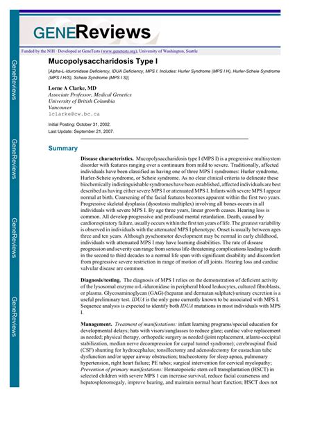 (PDF) Mucopolysaccharidosis Type I