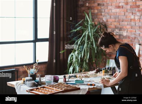 Artist Workplace Art Craft Female Working Studio Stock Photo Alamy