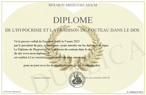 Diplome De L Hypocrisie Et La Trahison Du Couteau Dans Le Dos