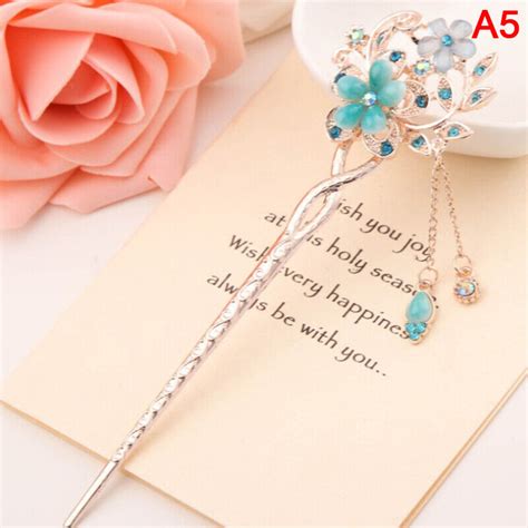 Hair Stick Metal Rhinestone Chopsticks Women Tassel Pearl Flower Hairp