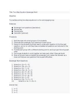 Two Step Equation Scavenger Hunt By Eric Wormsbecher Tpt