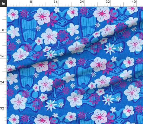 Blue Tiki Fabric Vintage Tiki Lagoon By Thecalvarium Etsy