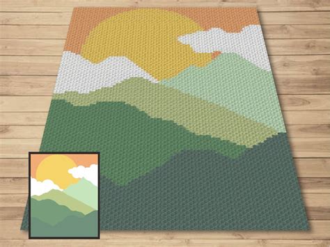 Mountain Landscape Graph And Pattern C C Tapestry Crochet Boho Sunset