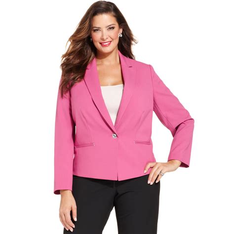 Tahari Plus Size Singlebutton Blazer In Pink Pink Samba Lyst