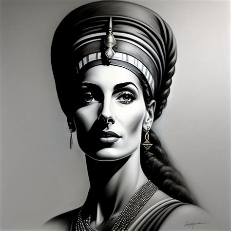 Lexica Charcoal Sketch On Paper Portrait Of Nefertiti Statue Long