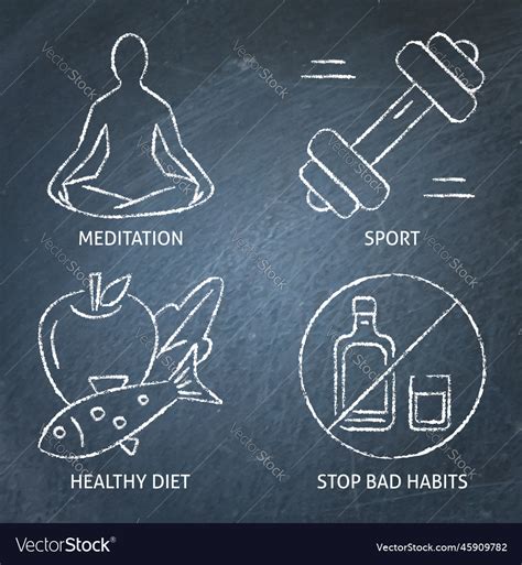 Chalkboard Healthy Lifestyle Icon Set Royalty Free Vector