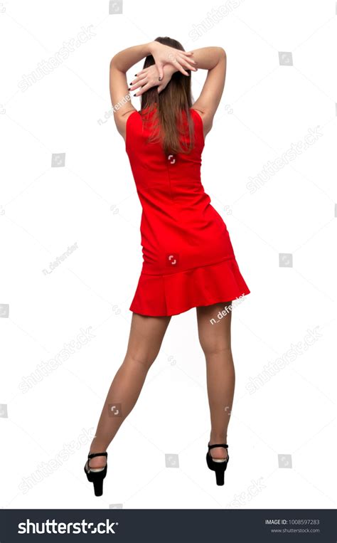 Sexy Girl Red Dress Stockings High Foto Stok 1008597283 Shutterstock