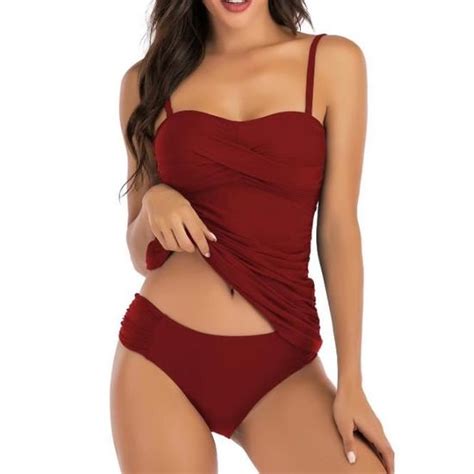 Femme Maillot de Bain 2 Pièces Bikini Bandeau avec Bretelles Amovible