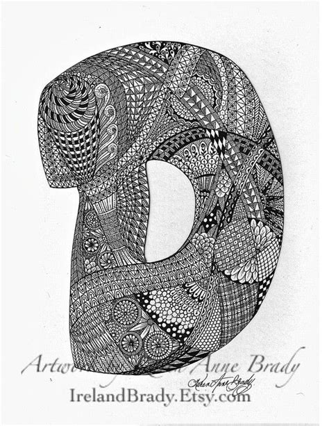 ACEO Alphabet Letter D Zentangle Doodle Initial Monogram Art Print By