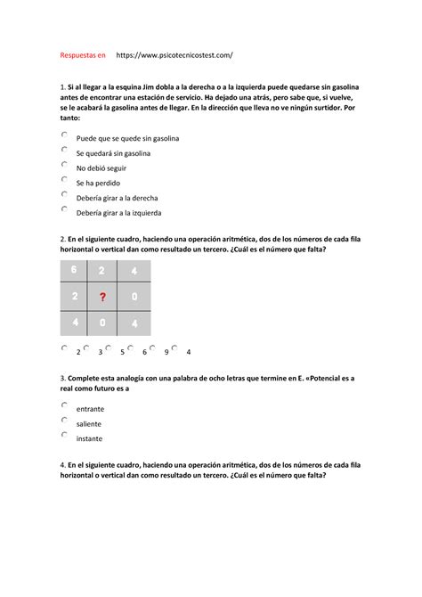 Test psicot Ãcnicos resumen Respuestas en psicotecnicostest Si al