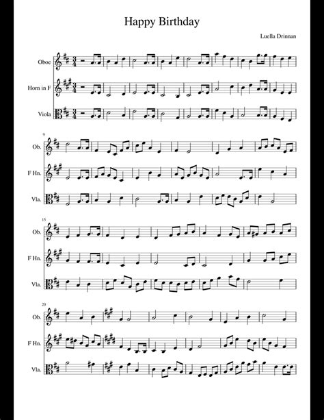 Happy Birthday Sheet Music For Oboe French Horn Viola Download Free In Pdf Or Midi