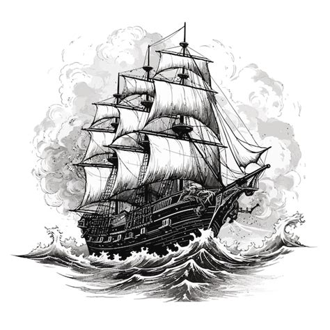 Un Dibujo De Un Barco Con Una Vela En El Fondo Vector Premium