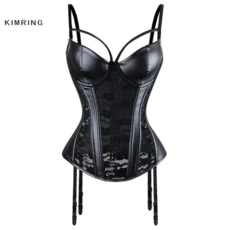 Kimring Sexy Womens Punk Bustier Bra Corset Faux Leather Gothic Corset