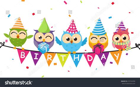 Happy Birthday Card Owl Bunting Flag Stock Vector Royalty Free