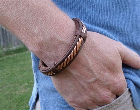 Mens Leather And Copper Bracelet Leather Bracelet Copper Bracelet 7th Anniversary