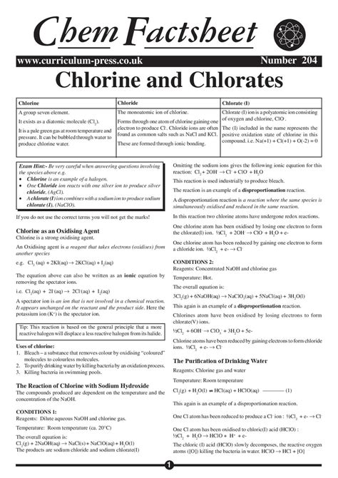 chlorine  chlorates curriculum press