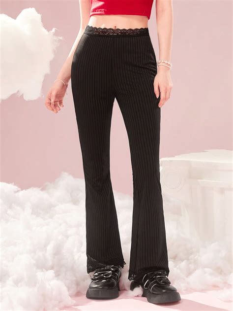 Sweetness Contrast Lace Flare Leg Pants Shein Usa