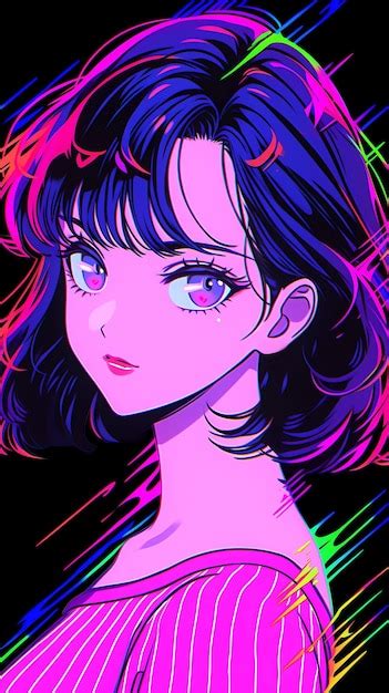 Premium Photo Hand Drawn Neon Vapor Wave Beautiful And Cute Cartoon