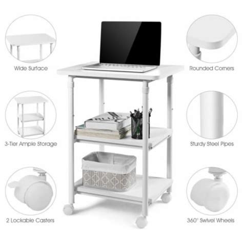 Hivvago Tier Adjustable Printer Stand With Swivel Casters White