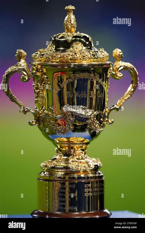 The Webb Ellis Cup trophy on display before the Rugby World Cup 2023 ...