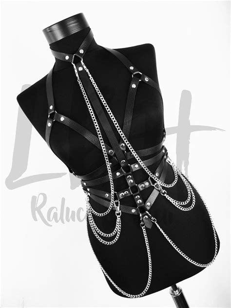 Full Body Women Harness With Chains Full Body Leather Lingerie Fetish