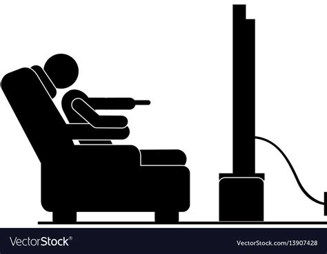 Black silhouette pictograph in chair watching tv Vector Image