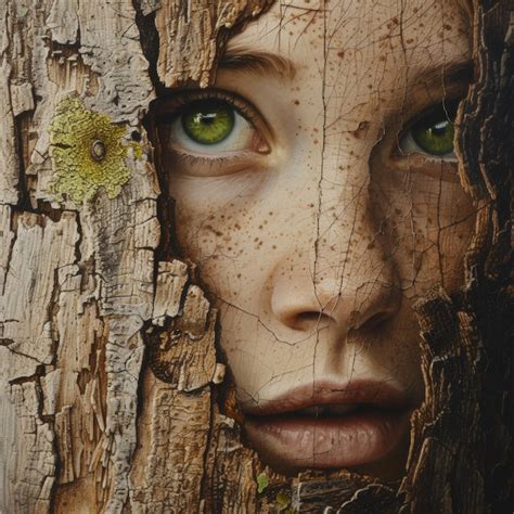 Premium Photo Mysterious Woman With Tree Bark Skin Texture