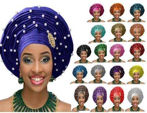 Auto Gele Made In Nigeria Aso Oke African Headwrap Pre Tied Adjustable