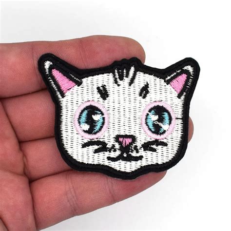 Pcs White Cat Patch For Clothing Iron On Embroidered Sew Applique Cute