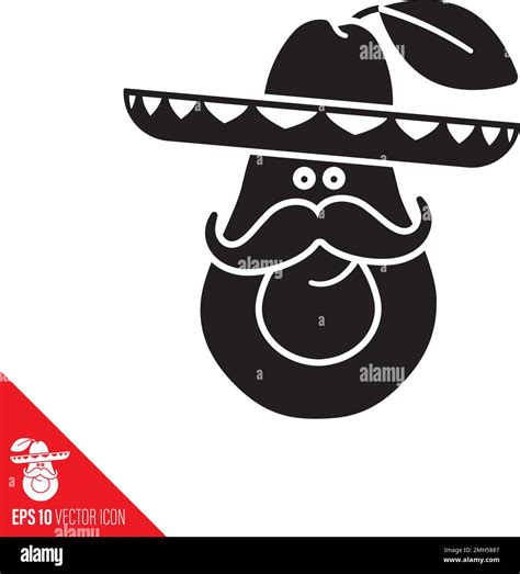 Avocado With Sombrero Hat And Face With Moustache Cartoon Character