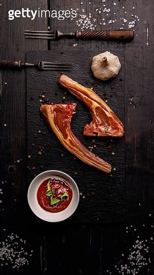 Raw Lamb Ribs Halal Mutton Meat Lamb Rack On A Dark Background Salt