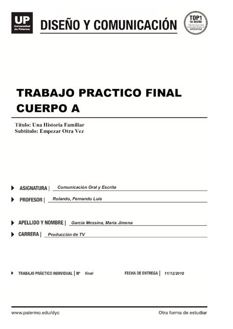 PDF TRABAJO PRACTICO FINAL CUERPO A Palermo guía del trabajo