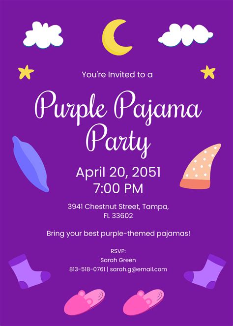 Free Purple Pajama Party Invitation Template Edit Online And Download