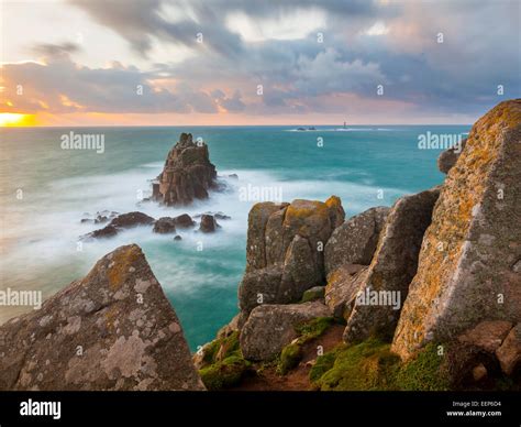 On The Towering Granite Cliffs At Lands End Cornwall England Uk Europe