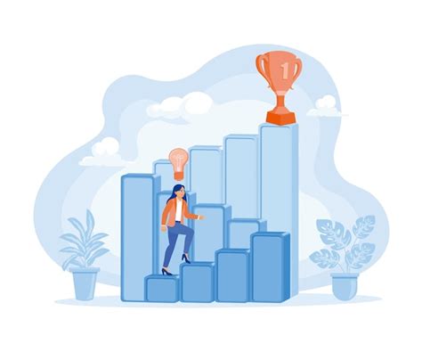 Premium Vector Woman Climbs The Ladder With New Ideas To Achieve