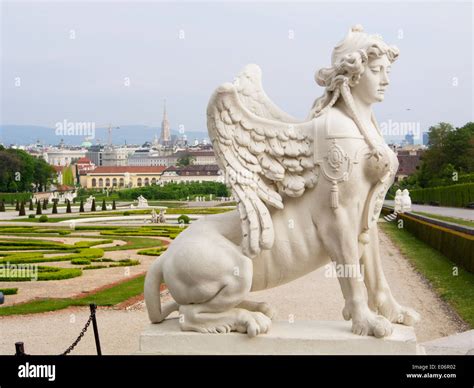 Belvedere Palace In Vienna Austria Formal Garden With Female Sphinx