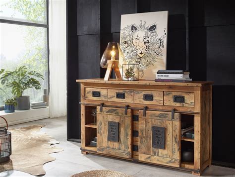 Rustikales Sideboard Kommode Schrank BRISTOL III Massivholz Mangoholz