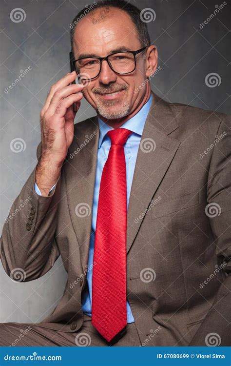 Mature Businessman Wearing Glasses Smiling Stock Image Image Of