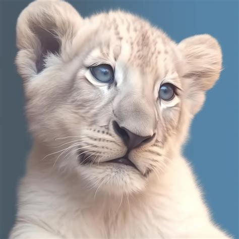 A Baby Lion Cub With Blue Eyes Premium Ai Generated Image