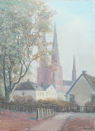 GÖSTA MORIN 1900 1977 Uppsala domkyrka olja på pannå signerad och