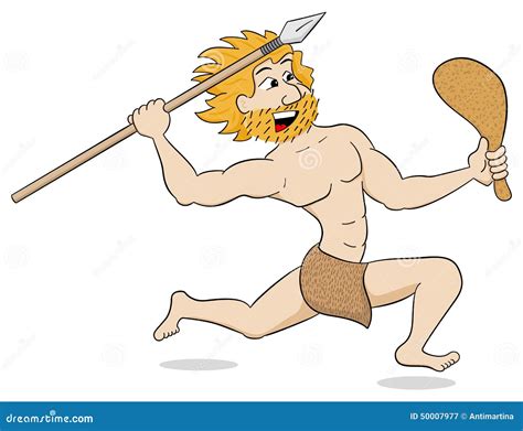 Caveman Hunting Mammoth In Stone Age. Prehistoric Ancient History Vector Illustration. Man ...