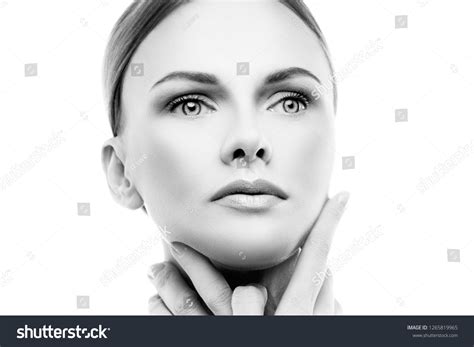 Beauty Caucasian Model Woman Face Nude Stock Photo