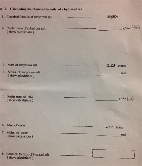 Solved Calculating the chemical formula of a hydrated salt | Chegg.com