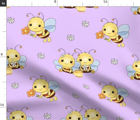 Honey Bumble Bee Purple Floral Baby Girl Fabric | Spoonflower