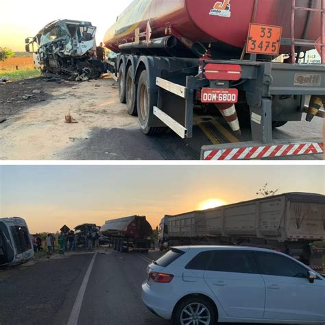 Motorista dorme no volante e causa acidente entre caminhões