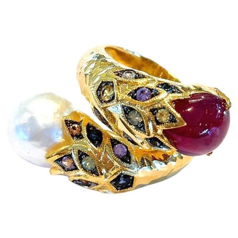 Bochic Capri Red Hot Ruby And White Topaz Ring Set In K Gold And Silver For Sale At StDibs