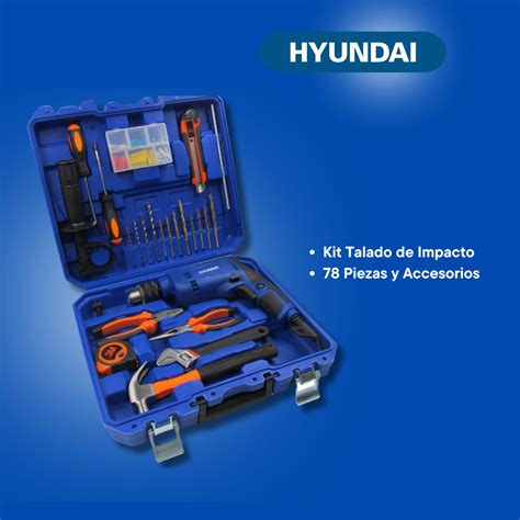 Kit Taladro De Impacto Con Piezas Hyundai Ferreter A Dos Clavos