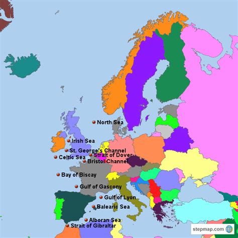 StepMap Bodies of Water of Europe Landkarte für Europe