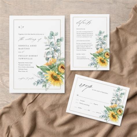 Elegant Sunflower Eucalyptus Watercolor Wedding Invitation Zazzle